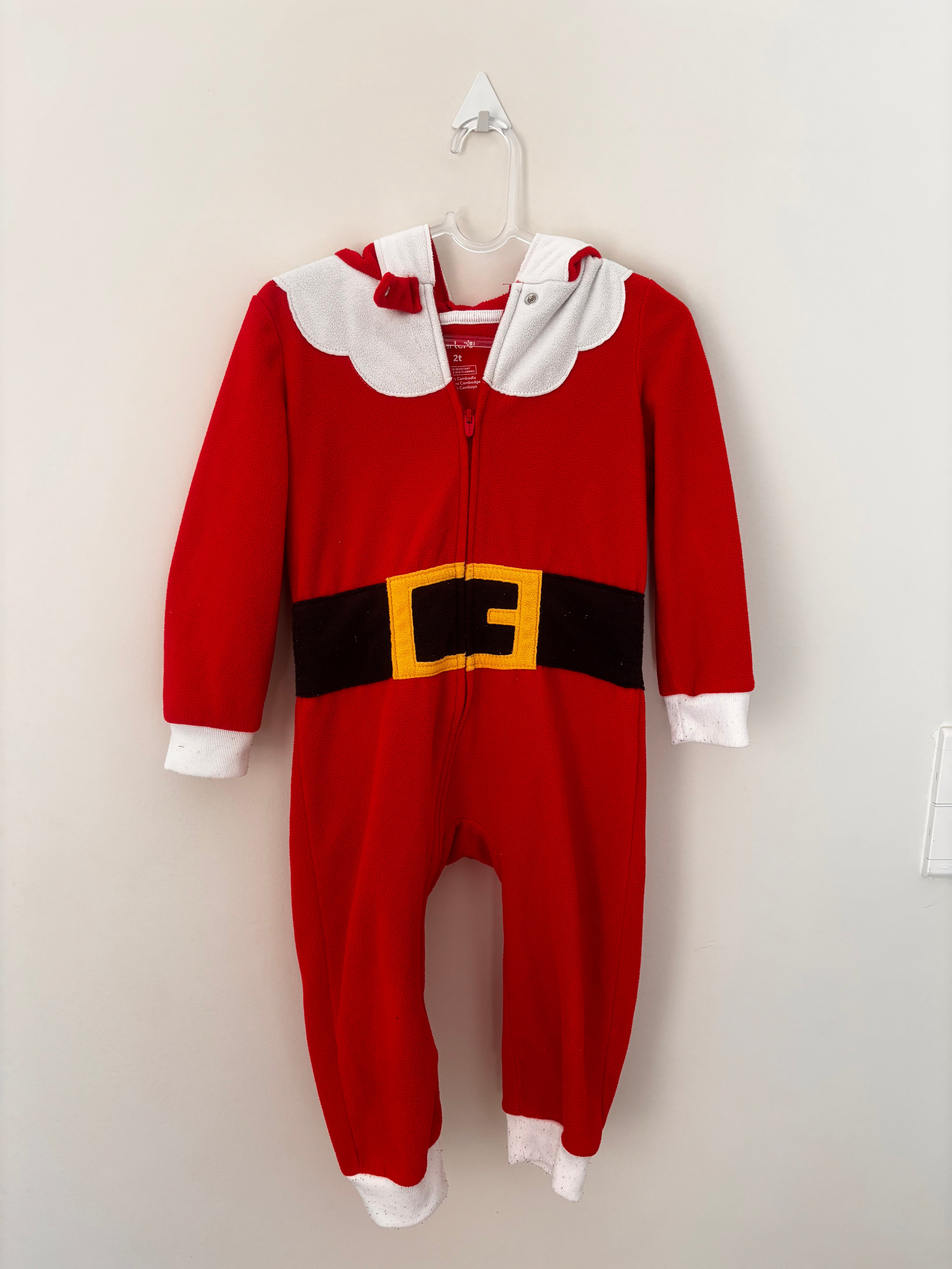 Macacão fantasia Papai Noel fleece vermelho - frente