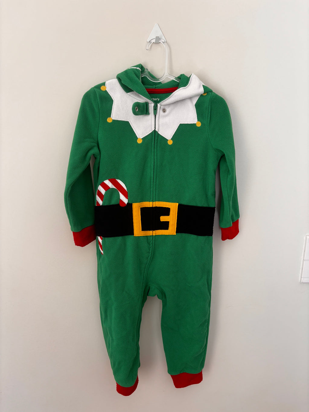 Macacão fantasia duende elfo fleece verde - frente