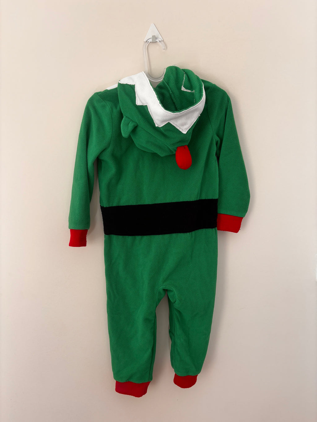 Macacão fantasia duende elfo fleece verde - detalhe