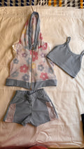 Conjunto Colete Florido, Top e Shorts – Azul (Infantil)