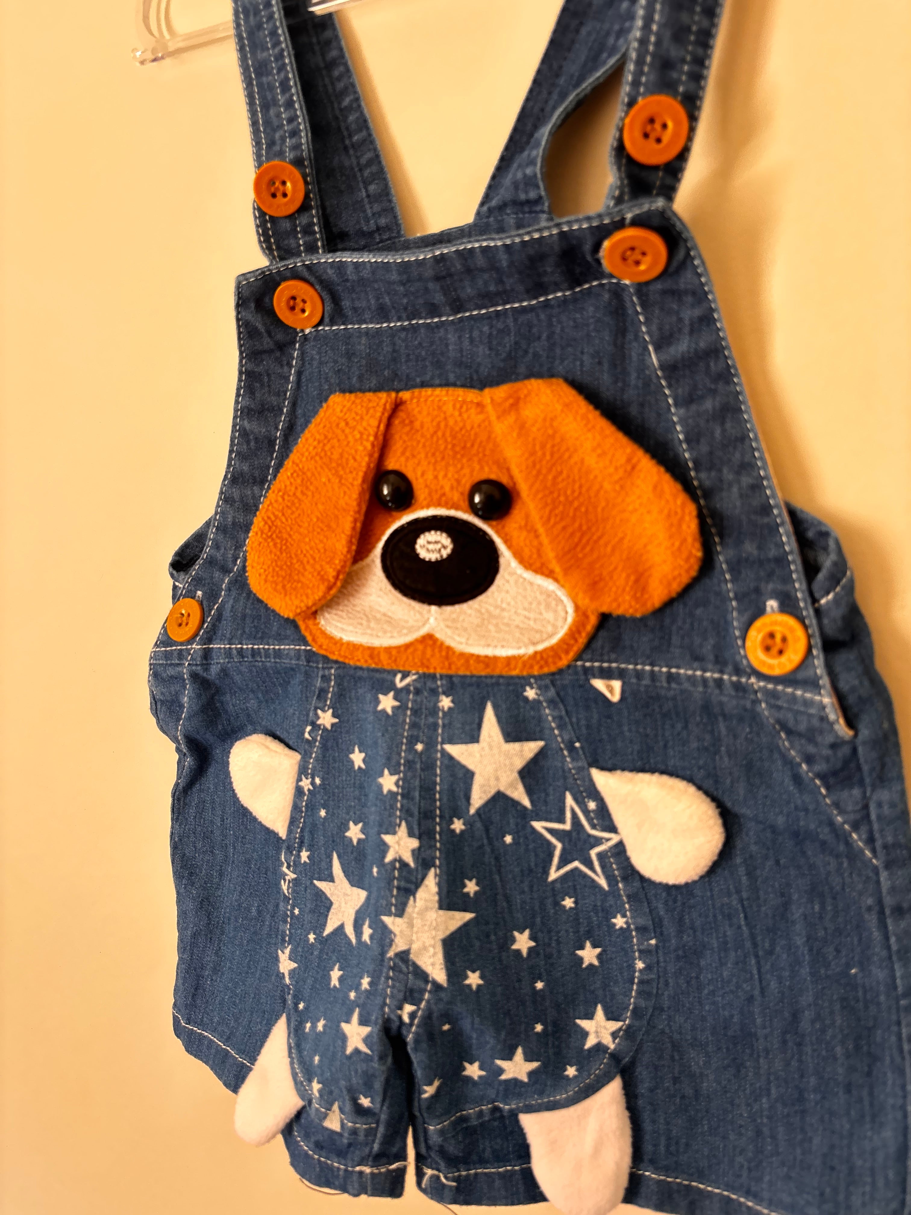 Jardineira Jeans Ursinho e Estrelas (Bebê)