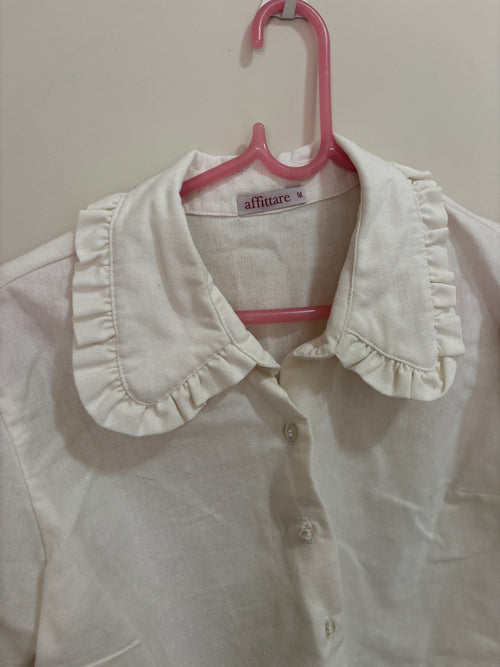 Blusa Cropped Gola Babado Affittare – Branca (Feminino)
