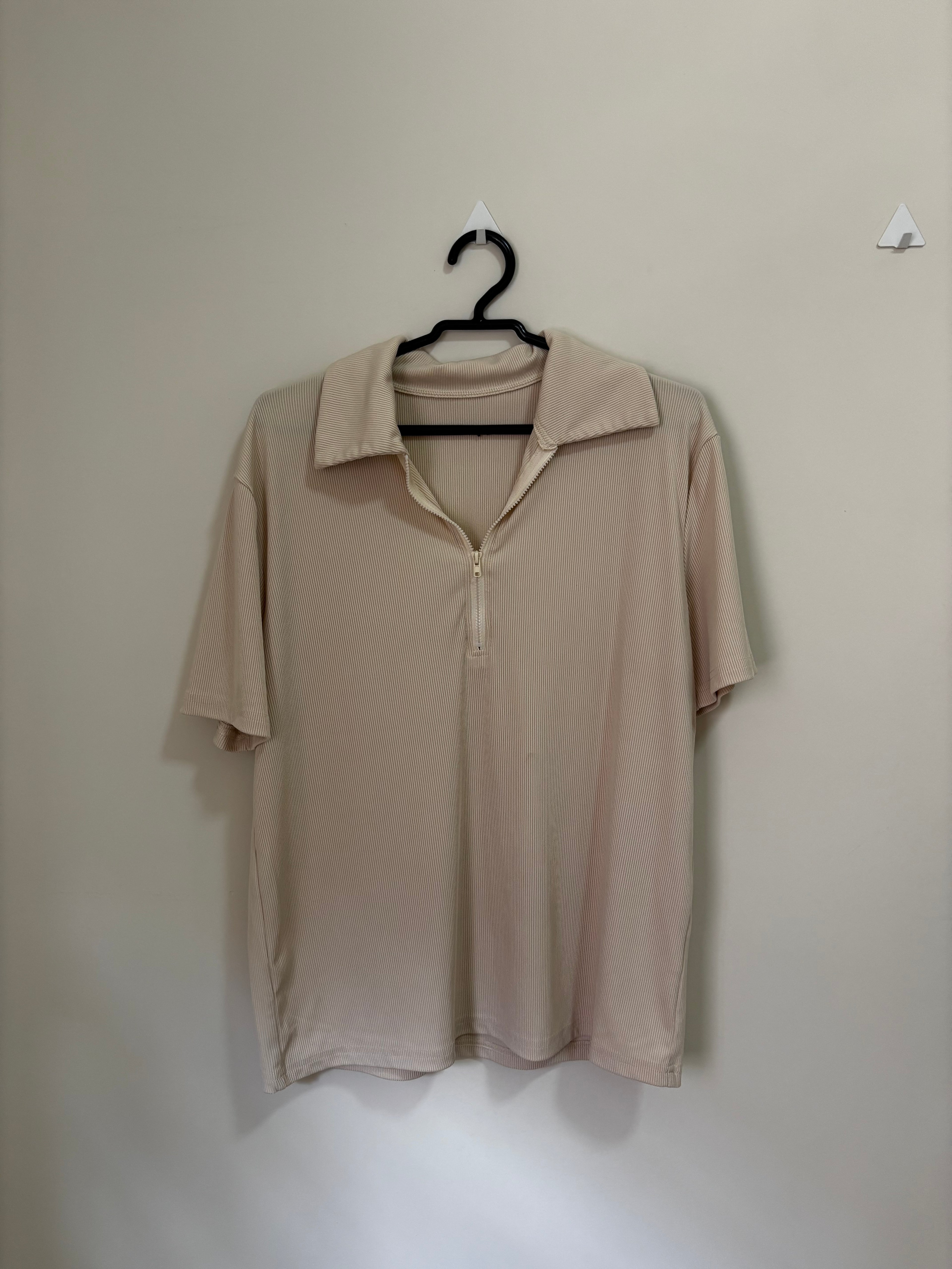Polo Canelada Meio-Zíper SHEIN – Bege (Feminino)