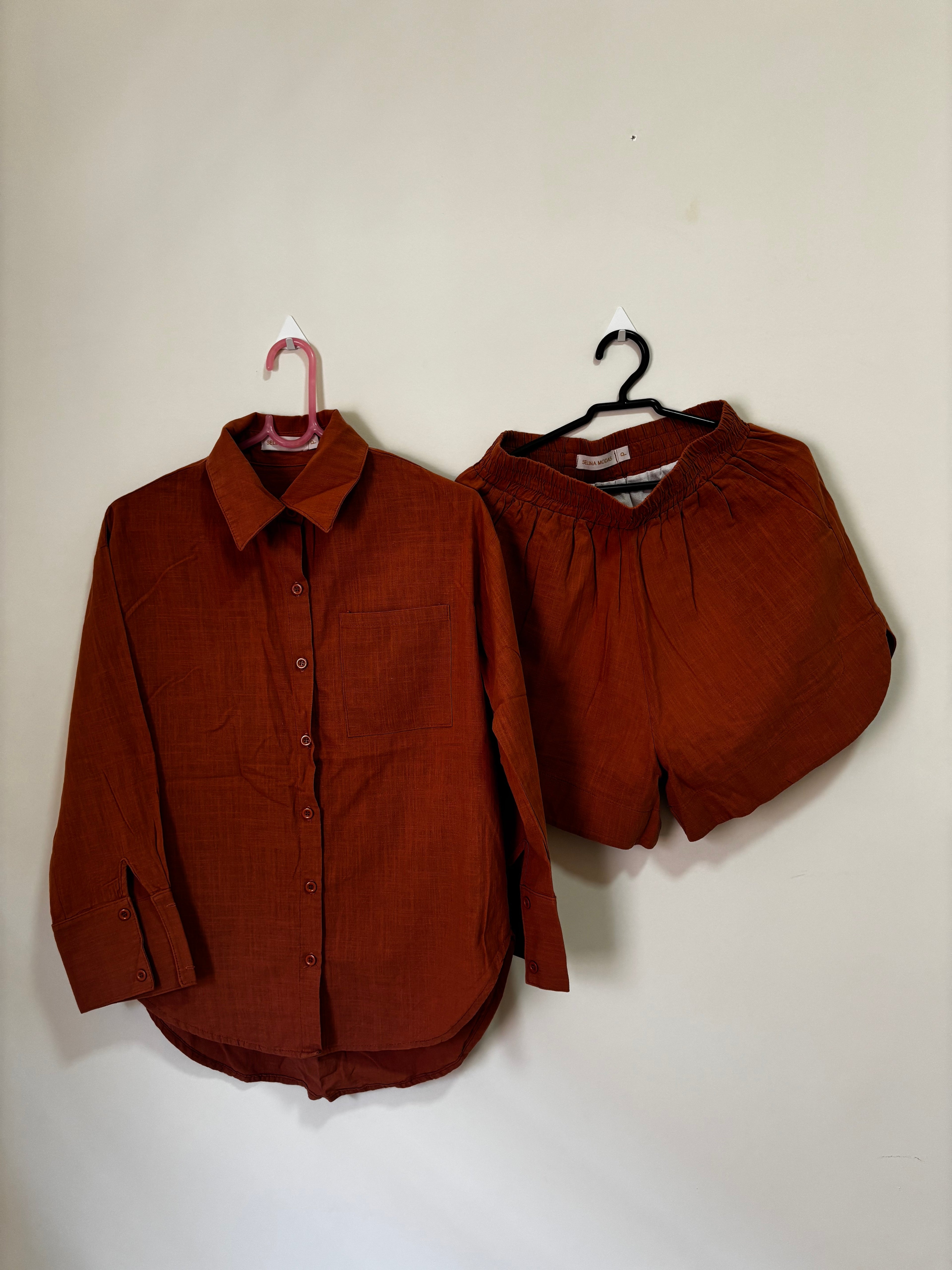 Conjunto Camisa + Shorts Selina Modas – Terracota (Feminino)