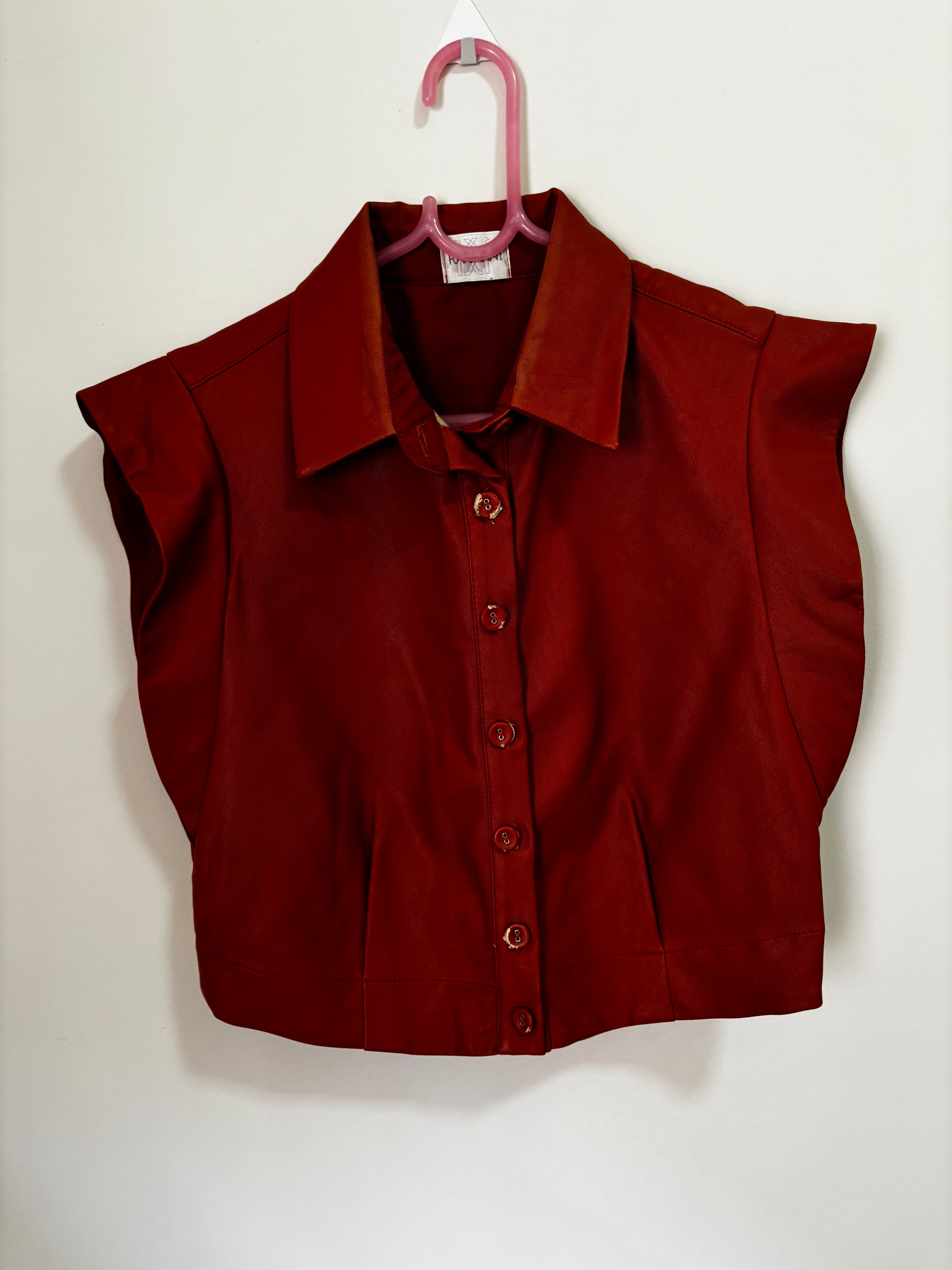 Conjunto Cropped + Shorts de Courino Karmani – Terracota (Feminino)